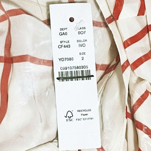 J.Crew Tie-neck top in plaid crepe de chine Ivory Red Size 2 NWT - Picture 5 of 7